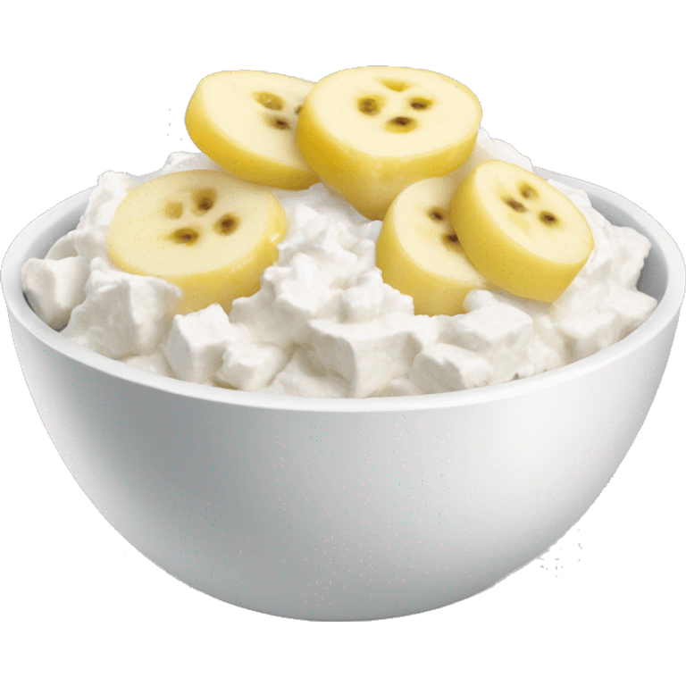 Cottage cheese in a bowl with banana slices as a topping emoji