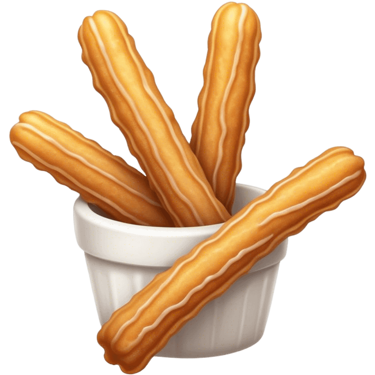 Cinematic Realistic Churros Dessert Emoji, showcasing crispy, golden-brown fried dough sticks dusted with sugar rendered with lifelike detail and warm, inviting lighting. emoji