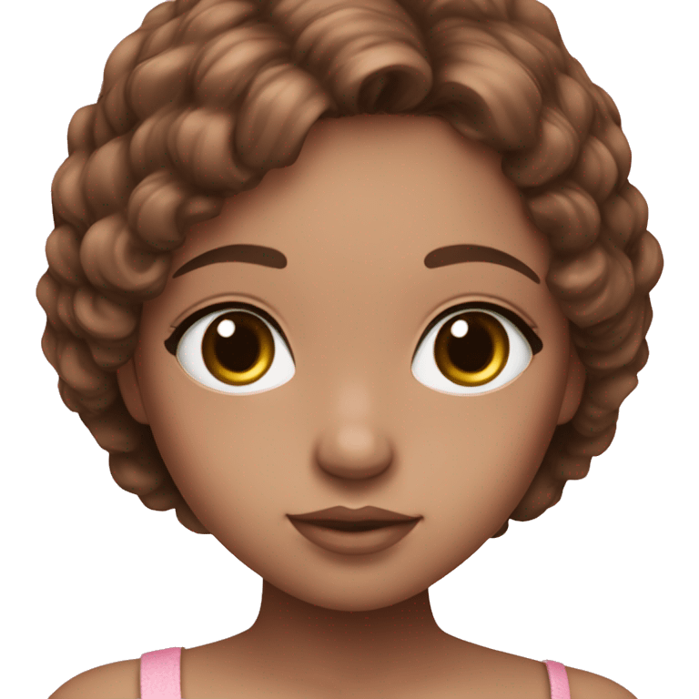 Forest brown doll eyes, brown hair, feminine, pink, girl, angelic emoji