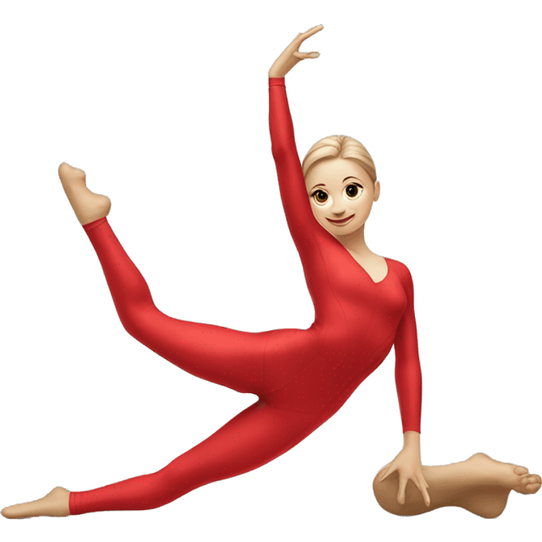 white rhythmic gymnast in splits in a red suit emoji