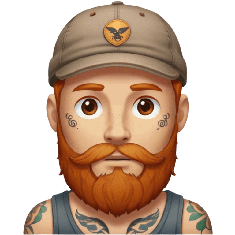 Long Ginger brown bearded man with tattoos and cap emoji