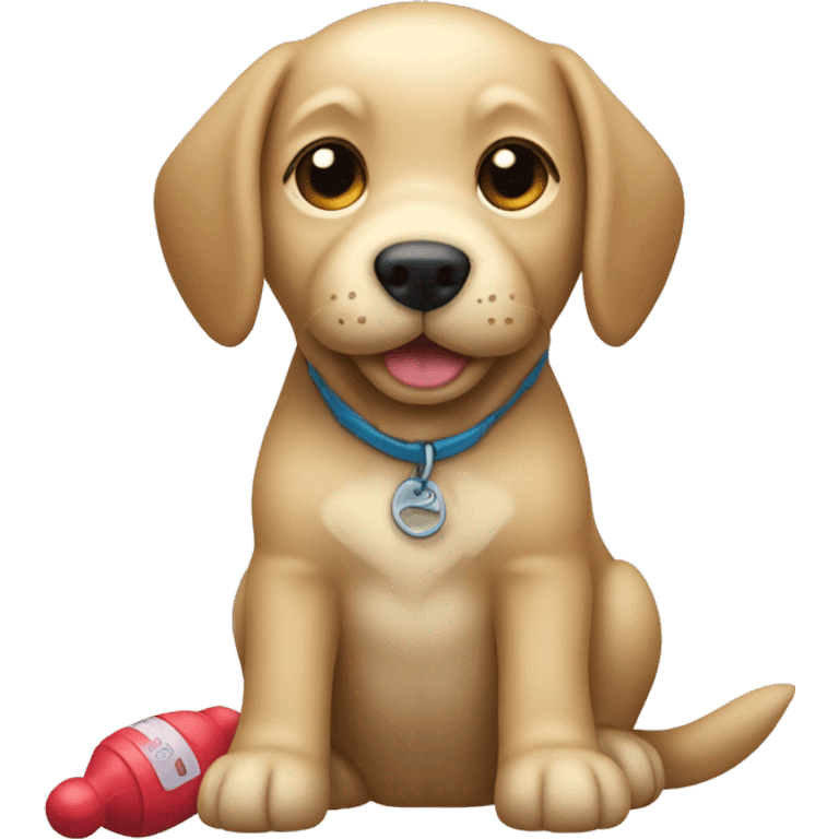 A beige puppy with a dog toy  emoji