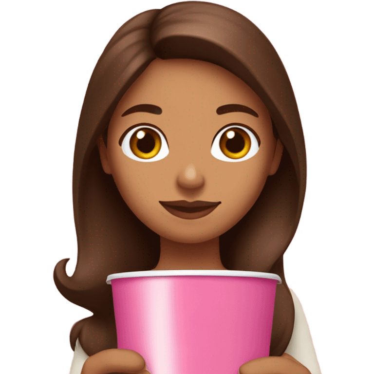 Brown hair white Spanish girl holding a pink Starbucks cup emoji