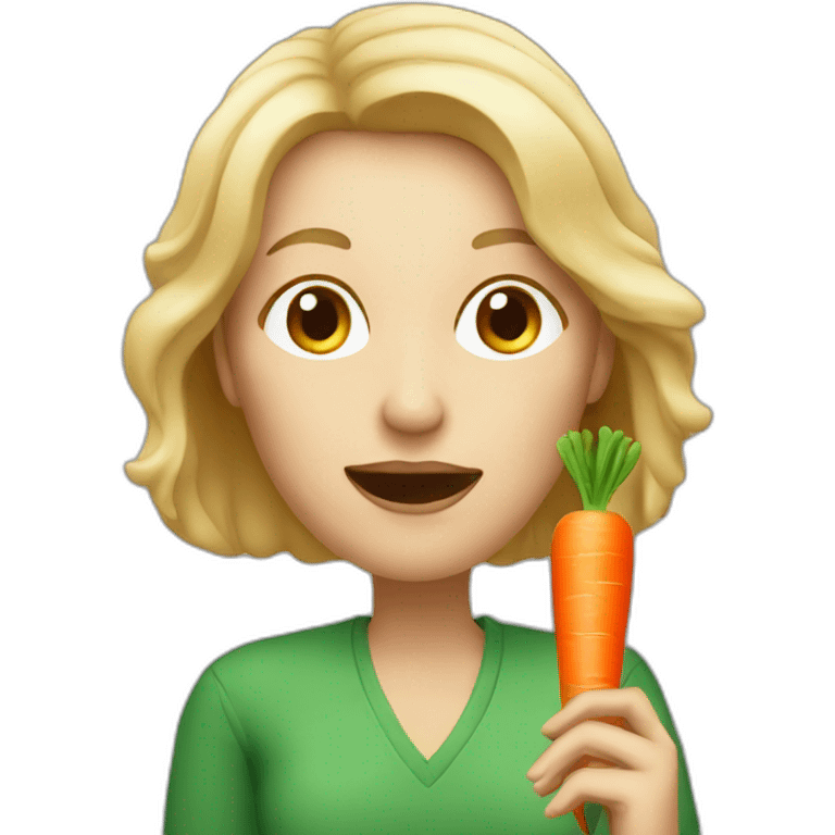 middle aged white woman with mid length blond hair eating a carrot emoji