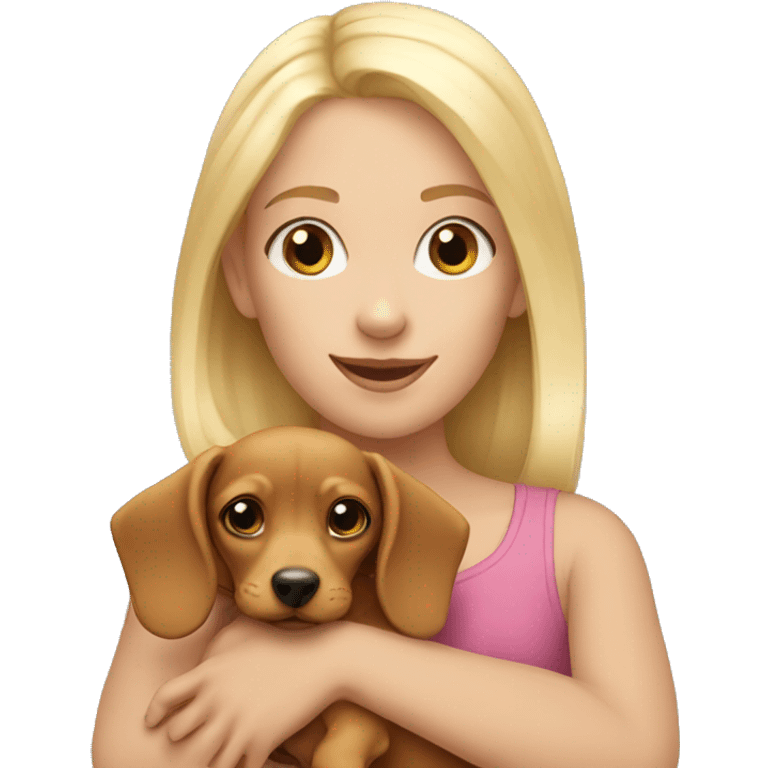 Blonde girl holding a blonde dachshund puppy  emoji