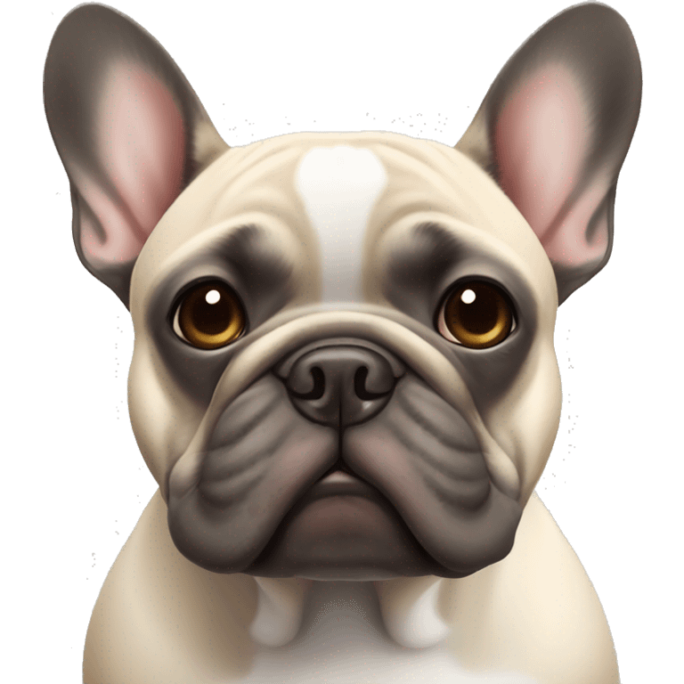 grey french bulldog alongside a dark brown French bulldog, best friends emoji