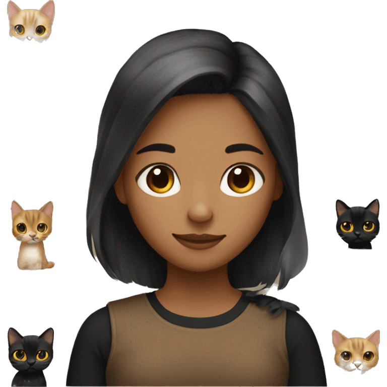 A girl whose hair is short black and her color is tan and her color is brown holding a black cat emoji