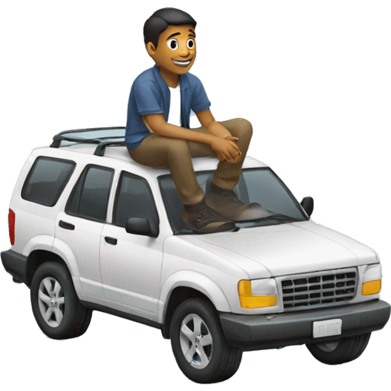 man sitting on top of car emoji