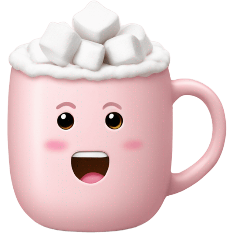 Light Pink mug of hot chocolate with marshmallows  emoji