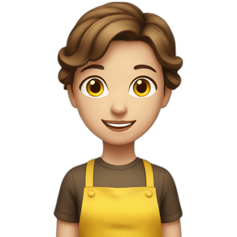 girl with brown hair, smiling, in a yellow apron emoji