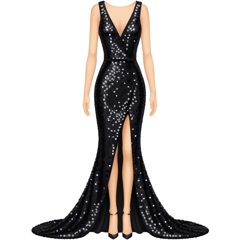 Black sequin runway gown isolated, realistic emoji