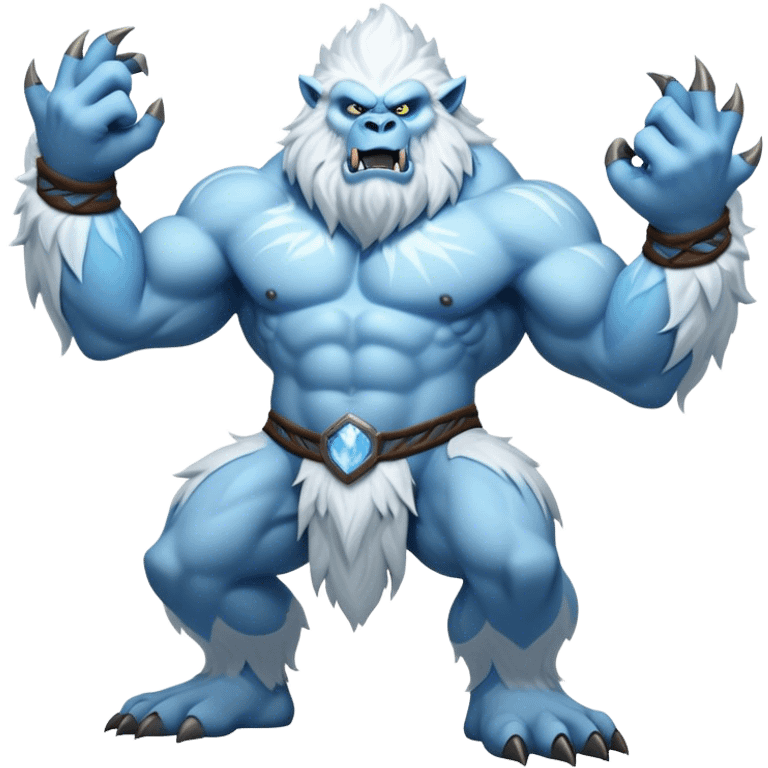 Cinematic Realistic WoW Yeti Portrait, captured in a dynamic, battle-ready stance, muscles rippling beneath dense fur of icy white and pale blue. His piercing ice-blue eyes blaze with raw power as frost clings to his form, rendered with dramatic natural lighting and high shine, exuding fierce, untamed strength in the midst of a wintry combat pose. emoji