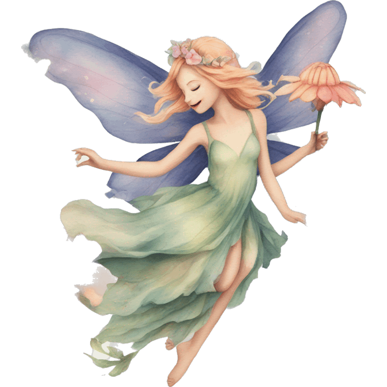 Watercolor flying fairy floral feminine  emoji