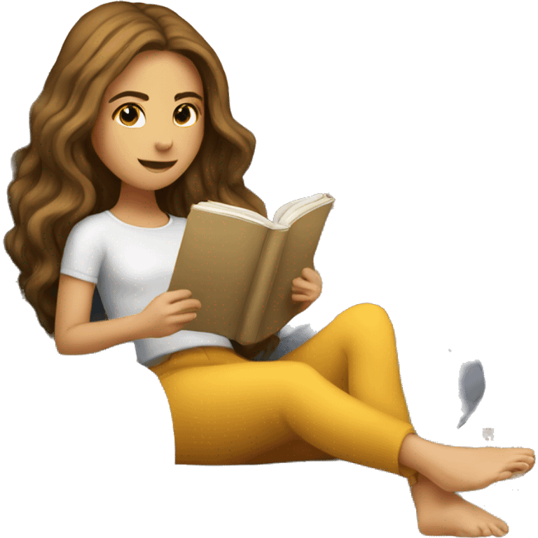 long hair white girl reading a book in cozy chair  emoji