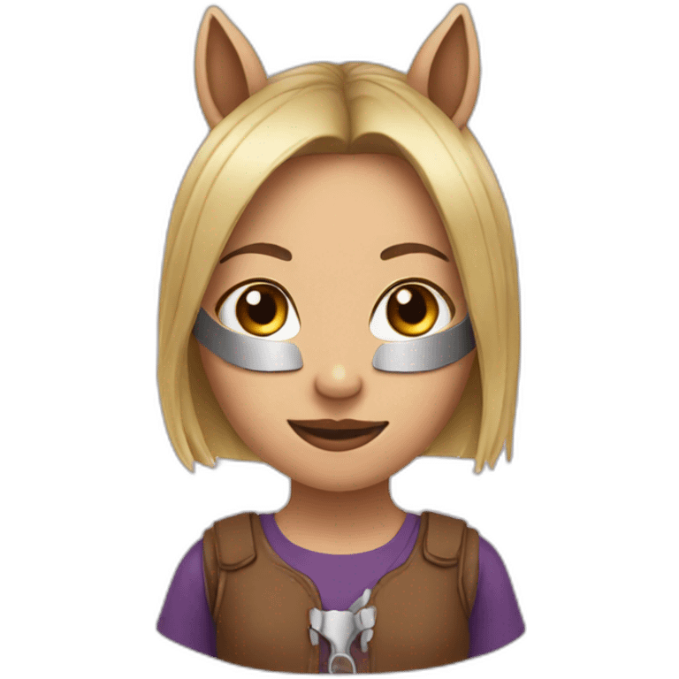 Girl wearing a horse mask emoji