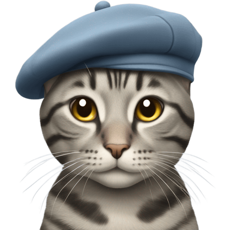 Grey tabby cat with a beret emoji