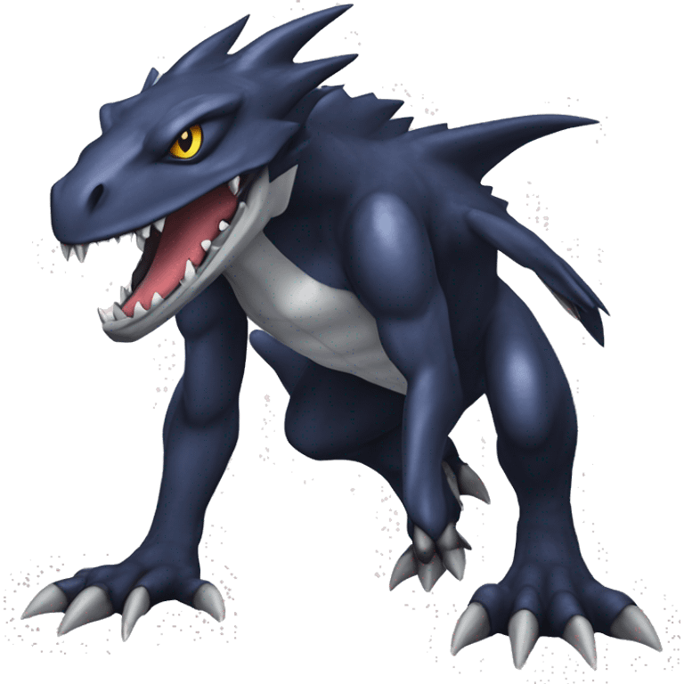 Black, Cool, Edgy, Garchomp-Nargacuga-Sergal Fakémon-Digimon with sharp markings,  full body emoji