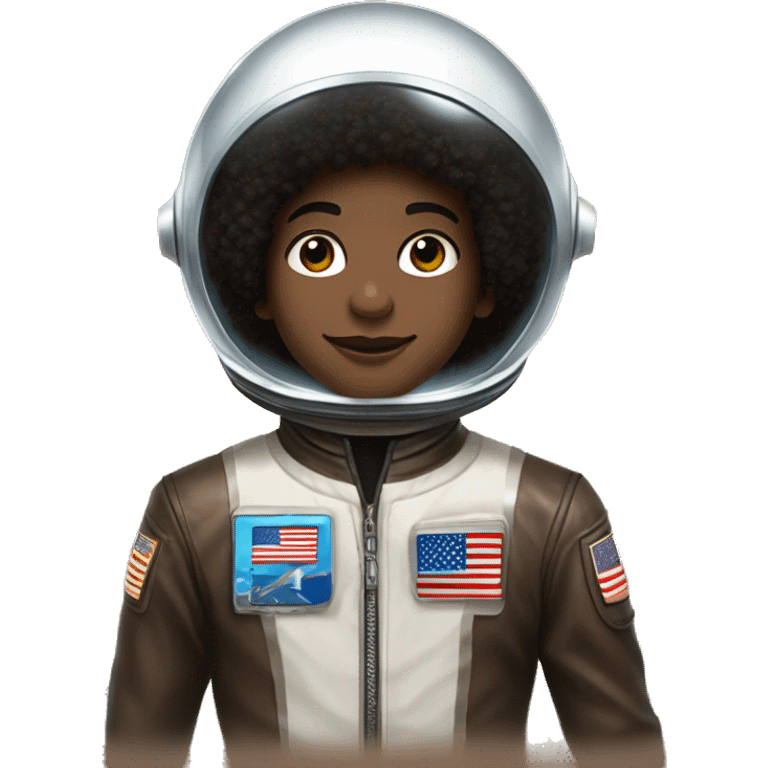 13 year old boy named Tevin Walker: Brown Skin, Dark Brown Eyes, Black Michael Jackson Afro, Wearing a space suit and round crystal clear space helmet emoji