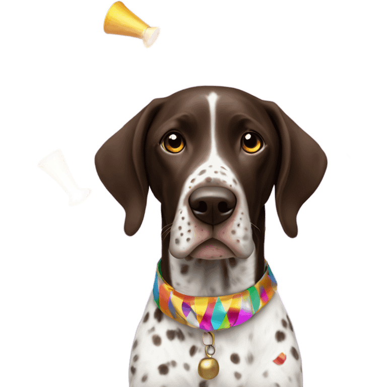 German shorthair with party horn and confetti emoji