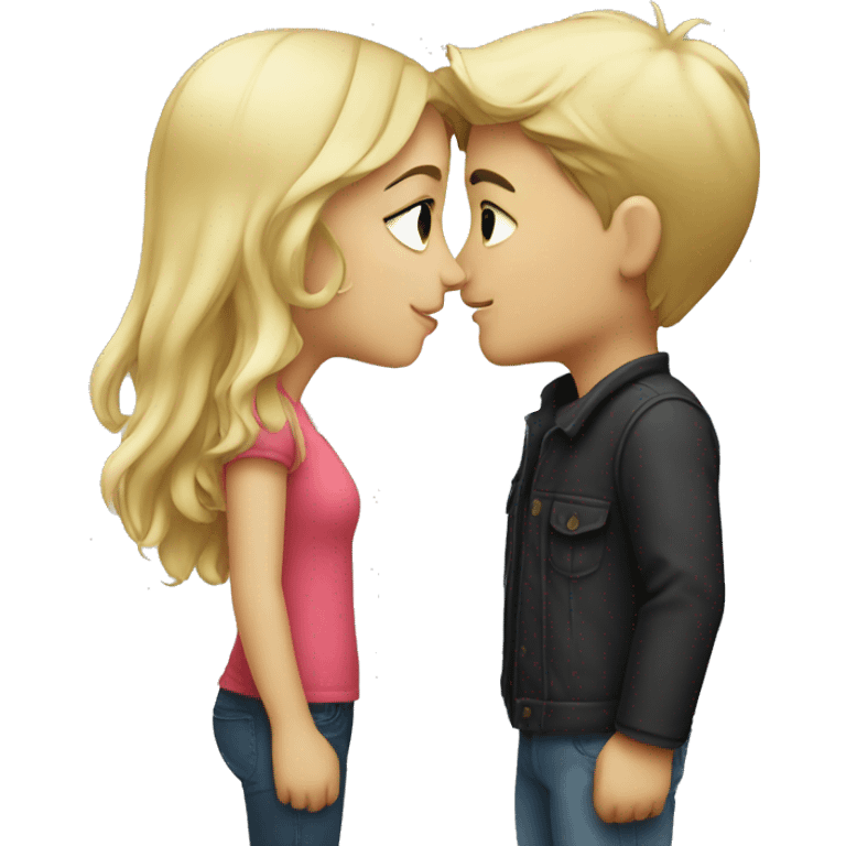 Blonde boy and brunette girl kissing emoji