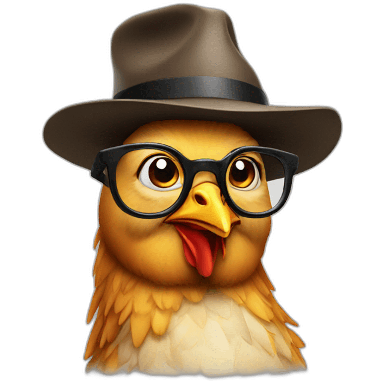 Chicken phd student with hat and glasses emoji