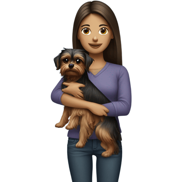 brunette girl with biver yorkshire terrier  emoji