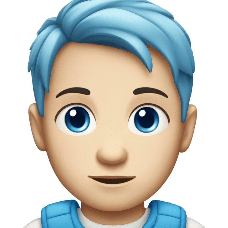 Serious baby Caucasian boy with blue eyes and blue hair emoji