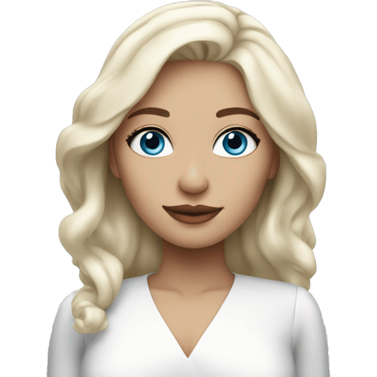 woman with platinum blonde hair, blue eyes and white dress emoji