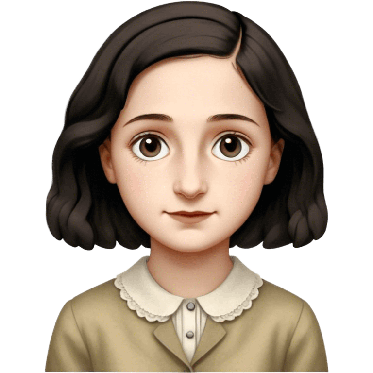 Anne Frank – Cinematic Realistic Portrait of Anne Frank, depicted with a reflective, gentle expression in period clothing, her eyes conveying hope and resilience, rendered with soft, natural lighting and delicate textures that capture the poignancy of her legacy. emoji