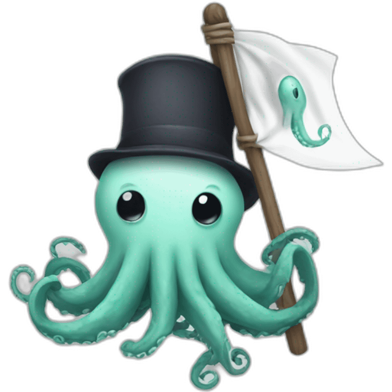 cute kraken hanging a white flag emoji