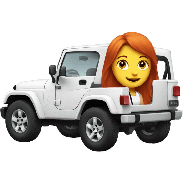 White Jeep with a red headed girl driving emoji