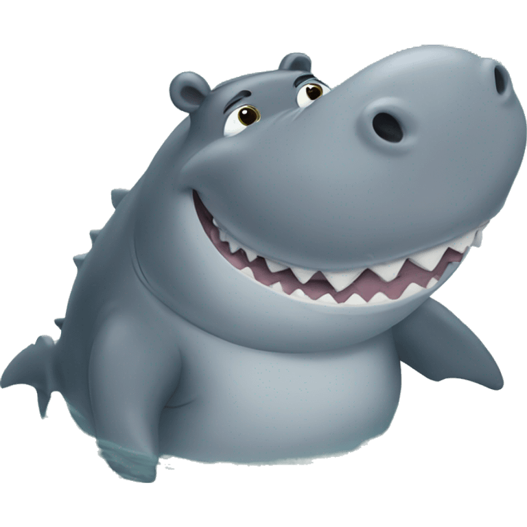 Hippo hugging shark emoji