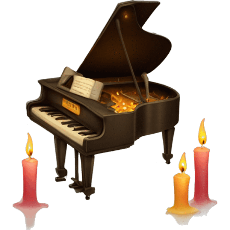 vintage piano with melted candles on top emoji