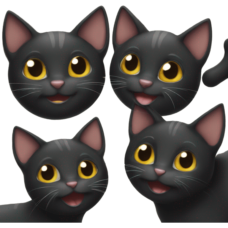 Three happy black cats emoji