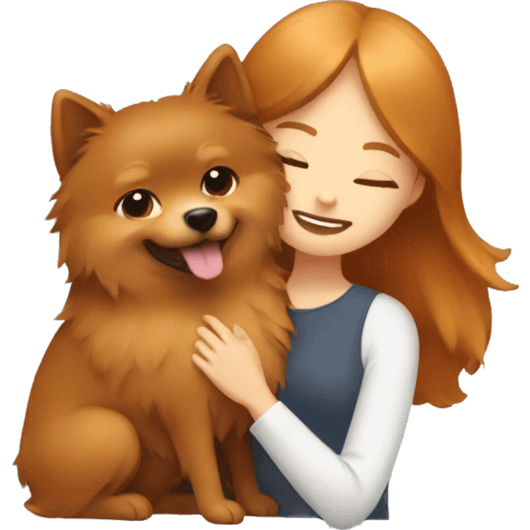 Brown highlighted girl hugging ginger Pomeranian emoji