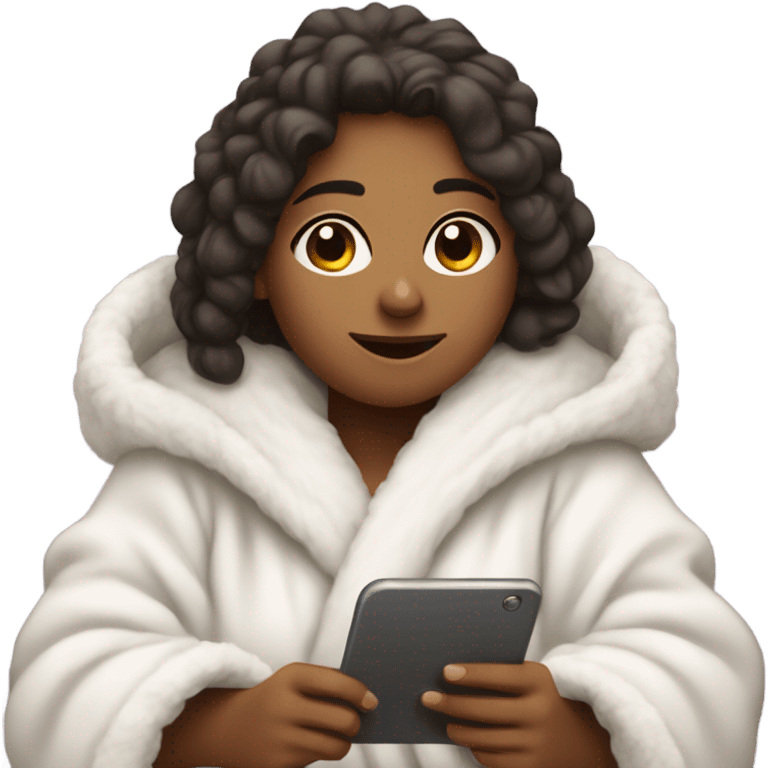 silly girl in a bathrobe texting emoji