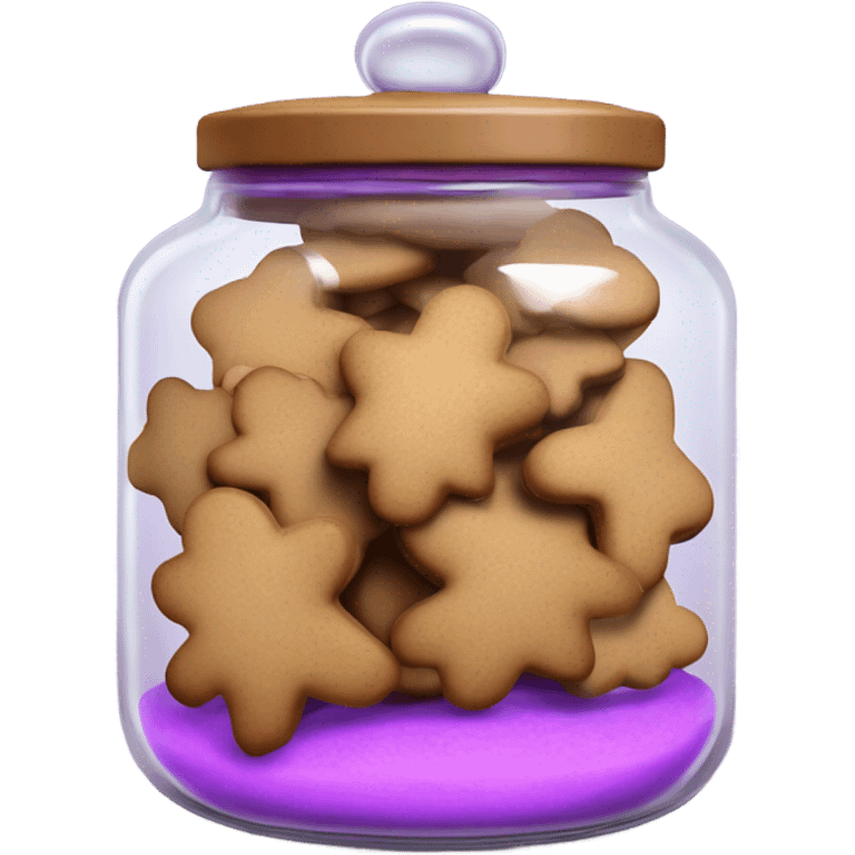 Realistic glass cookie jar with light purple lid full of gingerbread cookies isolated.  emoji