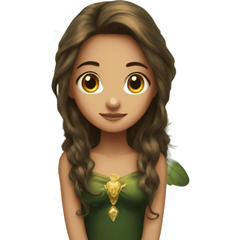 big wings, Beautiful, fairy, gold, brown, dark green, green, long hair emoji