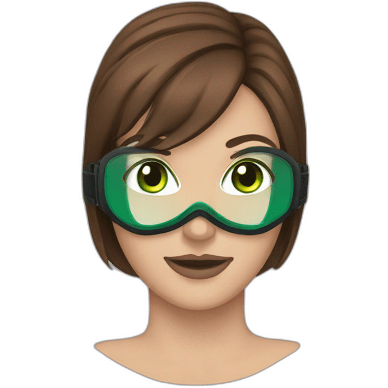 woman brown hair diving mask with green eyes emoji