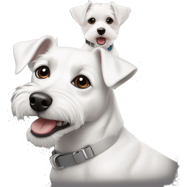 white and gray mixed breed Jack Russel with bichon frise emoji