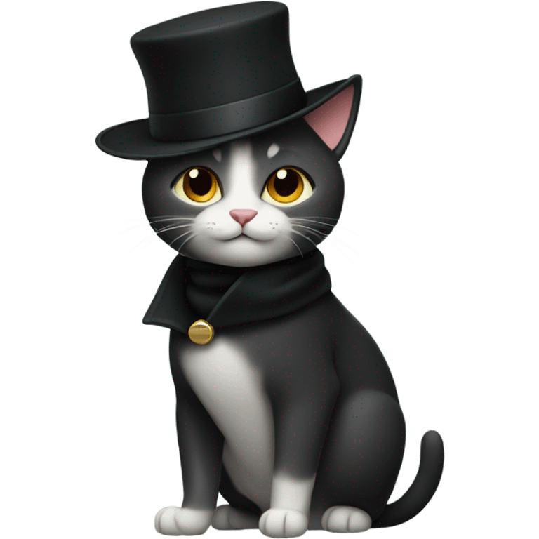 Cat wearing hat and black coat emoji