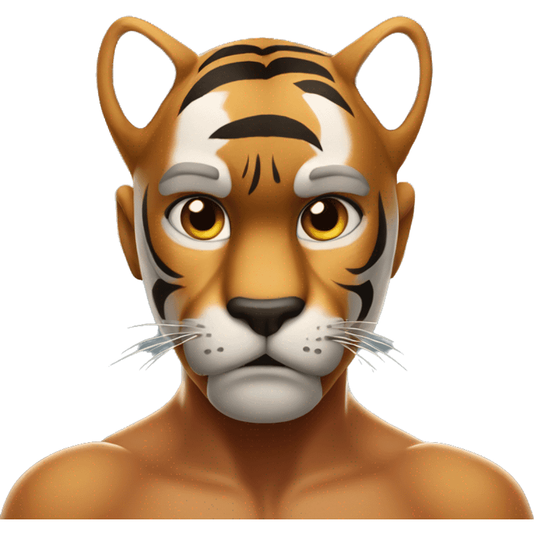 A boxer tiger with his hands on the lineA boxer tiger with hands on the line of the face looking focused forward  emoji