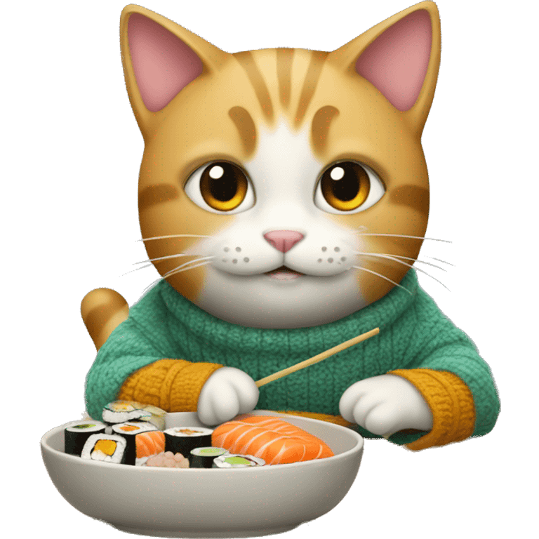 cat in a sweater eating sushi emoji