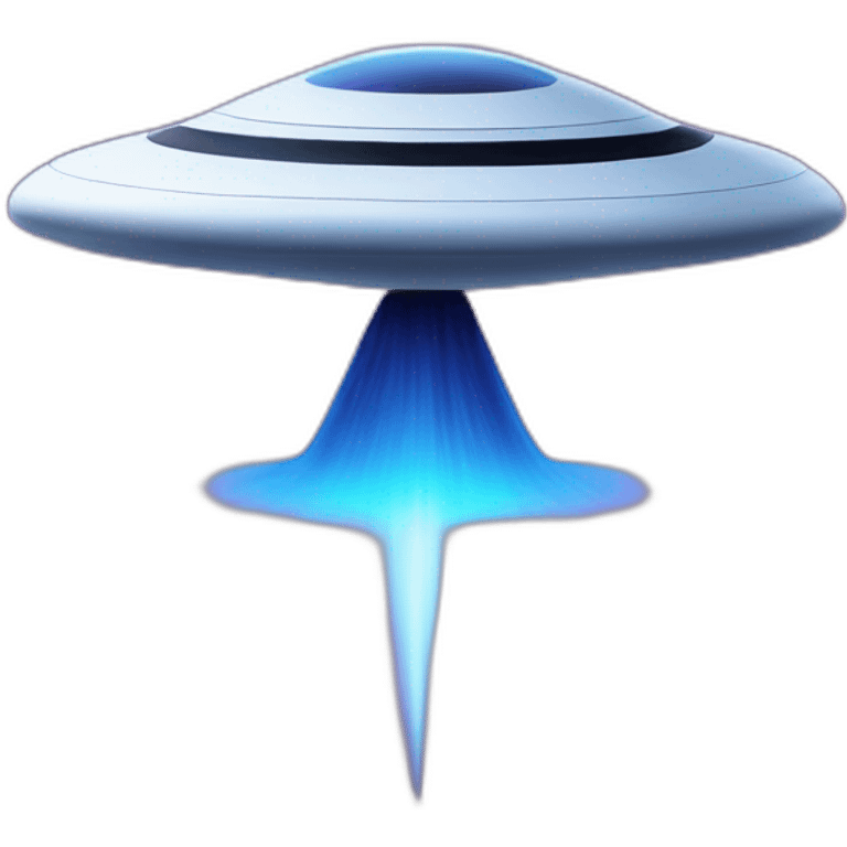 A simple flying object resembling a UFO with a blue trail behind and violet windows emoji