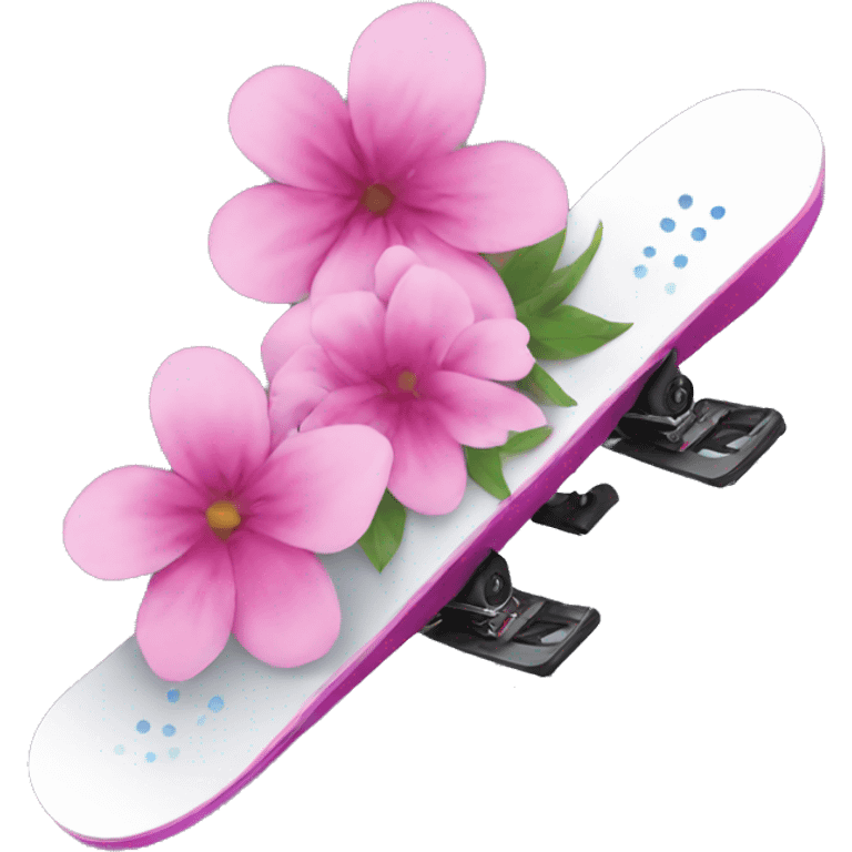 Snowboard with pink flowers emoji