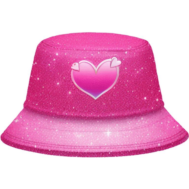 Pink ombre bucket hat with hearts and glitter emoji