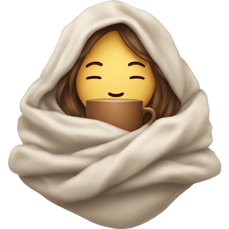 Me with long hair inside a blanket sipping coffee eyes closed emoji