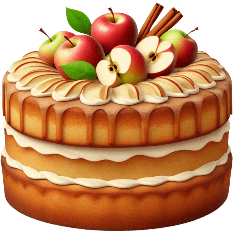 Cinematic Realistic Apfelkuchen Dessert Emoji, depicted as a classic apple cake bursting with cinnamon and apples rendered with soft textures and warm, inviting lighting. emoji