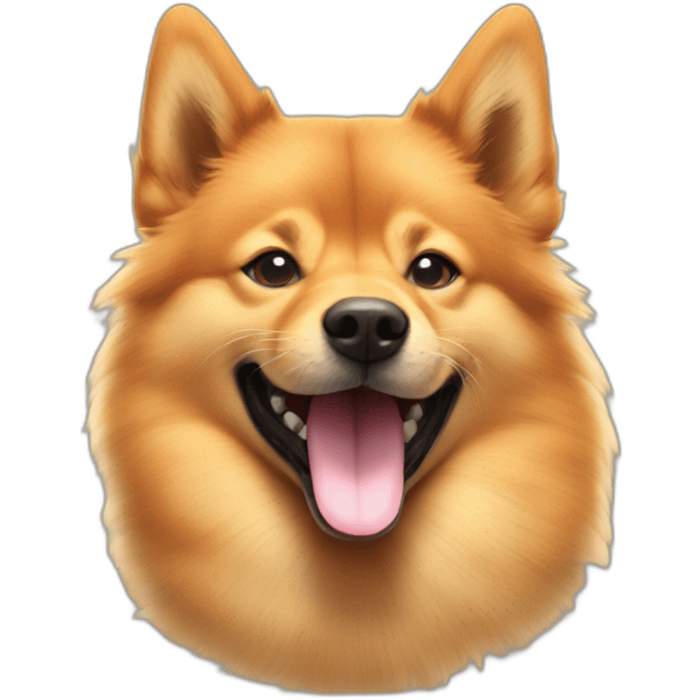 a Finnish Spitz with it's mouth open and winking emoji