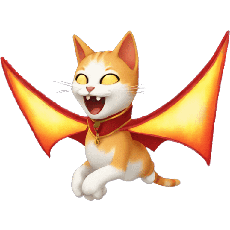 Flying vampire cat breathing fire emoji